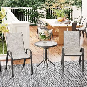 Set Bistrot Grigio 3 Pezzi con Sedie Impilabili e Tavolo in Vetro per Piccoli Spazi, Balconi e Cortili, Multiuso per Palestre e Ospedali - Product Image 2