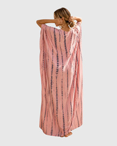Robe longue kaftan tie-dye rose pour femme, col en V, coupe ample, style kimono, paréo de plage - Product Image 3
