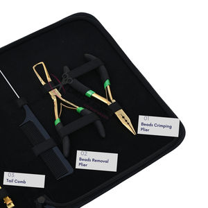 Kit d'outils tout-en-un pour extensions capillaires dorées avec pinces à micro-perles et à démonter, peigne à queue de cheveux, aiguilles à coudre et étui à outils de salon - Product Image 3
