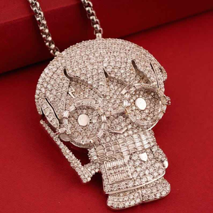 Collier Hip Hop en Argent avec Pendentif Crâne Cartoon Sertie de Zircons Cubiques, Bijou de Mode de Luxe Bling Bling - Product Image 5
