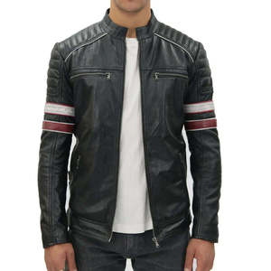 Best Quality Men's Real Sheepskin Leather <b>Biker</b> <b>Jacket</b> for man with Zipper Bomber Collar Outside Front-Two Pockets Design - Product Image 4