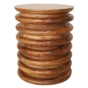 Handcrafted <b>Wooden</b> Decorative Stool - Natural Honey Brown Finish - Product Image 1