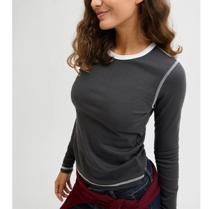 Camiseta de Punto de Manga Larga para Mujer, Color Gris Oscuro, Cuello Redondo, Corte Regular, Transpirable, 100% Algodón, para Todas las Temporadas - Product Image 3