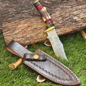 Cuchillo de Caza de Acero de Damasco Hecho a Mano con Mango de Cuerno de Ciervo, Hoja Fija, Cuchillo de Supervivencia para Camping al Aire Libre, DIY OEM - Product Image 5