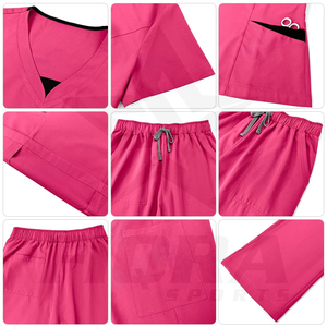 Medical <b>Scrubs</b> <b>Set</b> Wholesale Slim Fit V-Neck Top Cargo Pants Breathable Quick Dry Custom Embroidery OEM Nurse Bulk Uniform <b>Set</b> - Product Image 6