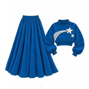Casual Lounge Manufacturer Blue Mock Neck Cropped Sweatshirt <b>Maxi</b> <b>Skirt</b> Custom Chenille Embroidery Women's Tracksuit Fleece OEM - Product Image 4