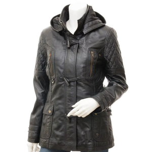 Chaqueta de Cuero Genuino de Piel de Oveja para Mujer, Diseño Personalizado con Logotipo, Impermeable, Rellena de Plumón, Transpirable, para Todas las Estaciones, Teñido Liso - Product Image 1