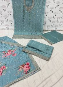 Exquis lourd brodé Chinon soie Gharara ensemble Jari séquence travail superbe traditionnel indien pakistanais vêtements - Product Image 6