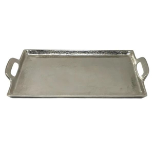 Long Rectangular Silver Aluminium <b>Serving</b> Tray Narrow Metal Food <b>Platter</b> with Cutout Handles for <b>Buffet</b> Hotel - Product Image 4