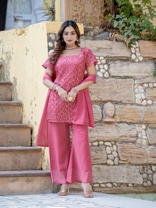 Salwar Kameez con Estampado de Brillantina Azul, Ropa Casual Tradicional India y Pakistaní para Mujer, Corte Regular, Largo hasta el Tobillo, Poliéster - Product Image 2