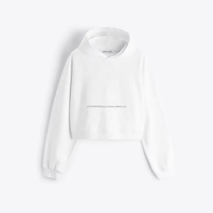 Haute qualité boxy crop 500 gsm fabricants de sweat à capuche french terry 400gsm Heavyweight blue blank crop hoodies - Product Image 5