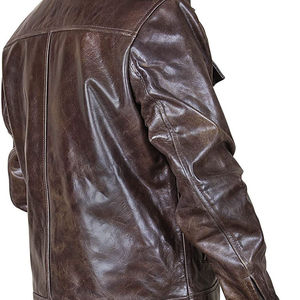 <b>Men's</b> Brown Genuine Leather Moto Biker <b>Jacket</b> Turn-down Collar Zipper Closure Regular Fit Autumn Wear - Product Image 4