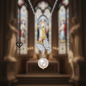 Pave Diamond <b>Butterfly</b> <b>Charm</b> 925 Sterling Silver Pendant with Zircon Religious Style Pearl Jewelry - Product Image 3