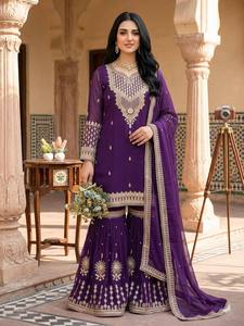Presenting New Premium Quality With Embroidery Sequence Worked Top-Plazzo And Dupatta Set Fully Stitched Ready To Wear - Product Image 3