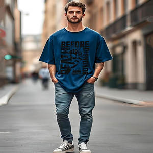 T-shirt surdimensionné uni pour hommes T-shirt en polyester respirant blanc col rond décontracté polyvalent hors épaule T-shirts à manches - Product Image 4