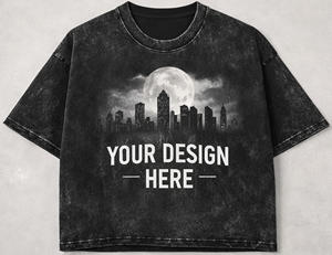 Camiseta Premium Personalizable de Algodón 100% Tejido, Estilo Oversize con Lavado Ácido, Color Negro Vintage, Diseño Urbano con Impresión de Logotipo Personalizado - Product Image 1