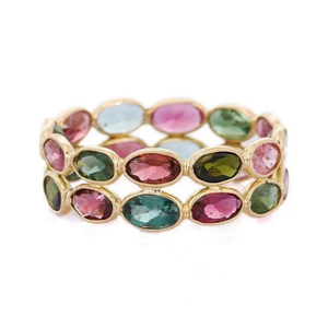Bague d'éternité en or jaune 18 carats avec tourmaline - Bague de mariage ajustable et imposante - Product Image 1