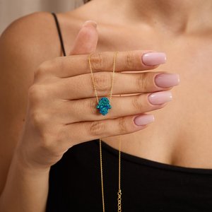 Collar con colgante de mano Hamsa de ópalo verde oscuro, plata de ley 925, chapado en oro de 14 quilates, amuleto de protección, joyería para mujer, regalo. - Product Image 4