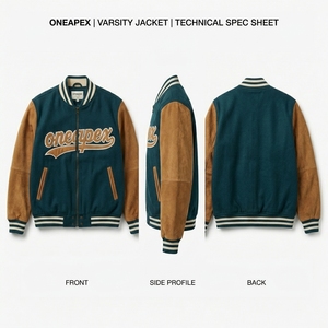 Chaqueta de lana para hombre en color verde azulado oscuro con cremallera, logotipo bordado personalizado, cuello y puños de punto acanalado, estilo urbano, fabricación al por mayor. - Product Image 6