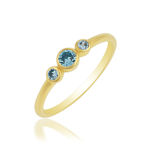 Bague en argent sterling 925 plaqué or jaune avec trois pierres de topaze bleue, sertie en clos, minimaliste, pour femme, bijoux fins pour fiançailles - Product Image 1
