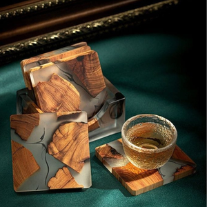 Dessous de verre en résine époxy carré rond de qualité supérieure avec ensemble de supports Livraison rapide Nouvel acacia luxueux à motifs dorés - Product Image 3