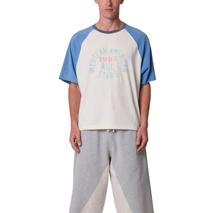 Men O Neck Short <b>Sleeve</b> <b>Raglan</b> <b>T</b> <b>Shirt</b> Contrast <b>Sleeves</b> Front Graphic Loose Fit Wholesale Custom OEM Cotton Jersey Tee <b>Shirt</b> Top - Product Image 1