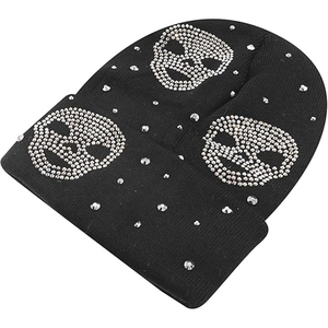 OEM Black Rhinestone Knit Beanie Hat Women <b>Men</b> Winter Cuffed <b>Cap</b> Ribbed Soft Warm Streetwear Custom Logo Hat - Product Image 2