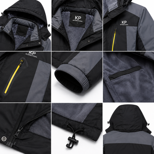 Men's Winter Hooded Puffer <b>Jacket</b> Windproof <b>Thick</b> <b>Fleece</b> Lining Casual Outdoor Coat Black Gray Polyester Zipper Closure - Product Image 3