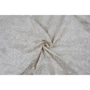 Tissu en dentelle blanc cassé Chanderi brodé floral, fil teignable, 44 pouces de large, vendu au mètre - Product Image 4