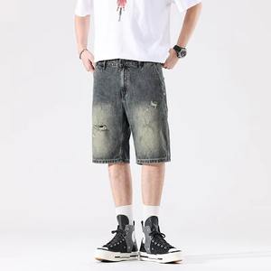 Shorts en jean pour hommes, décontractés, en coton, effet usé, broderie, taille élastique, respirants, sur mesure, haute qualité, OEM, vente en gros, mode - Product Image 4