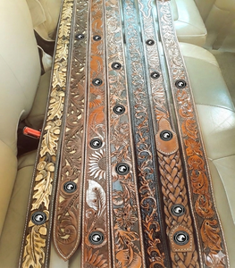 Ceinture en cuir de vache véritable, artisanale, avec décorations florales, style western, vintage, rustique, accessoire de mode décontracté - Product Image 3