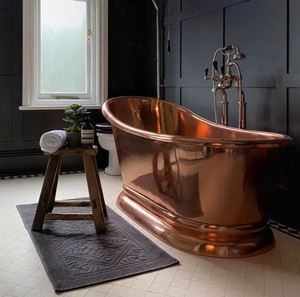 อ่างอาบน้ำทองแดงทรงวงรีแบบตั้งพื้น สไตล์เรียบง่าย พร้อมฐานรอง อ่างอาบน้ำโลหะสำหรับห้องน้ำ - Product Image 6