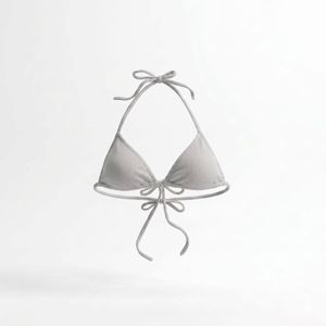 Haut de bikini noir pour femme avec cordon de serrage à l'avant et bretelles réglables, maillot de bain uni en spandex et polyester - Product Image 5