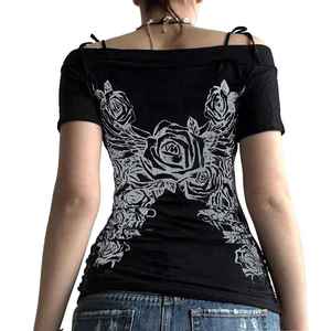 Custom Women Gothic Graphic Print Baby Tee Halter Cut Out Short Sleeve Slim Fit T Shirt Y2K Punk Dark Grunge Streetwear <b>Top</b> - Product Image 4