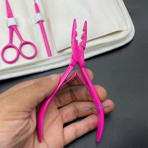 Hot Pink Hair Extension Tools Kit 2 Hole <b>Plier</b> Sustainable Stainless Steel Bead Opener <b>Plier</b> with <b>Small</b> Clips ,Scissor and Loop - Product Image 2