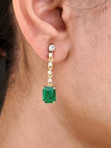 Pendientes de Esmeralda Auténtica con Corte Esmeralda, Plata de Ley 925, Chapados en Oro de 14K, Piedra de Nacimiento de Mayo, Estilo Art Deco, Elegantes, para Aniversario o Fiesta - Product Image 6