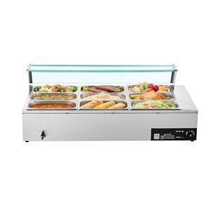 Scaldavivande Elettrico in Acciaio Inox da 1500W con Coperchio in Vetro e 9 Vaschette per Buffet Bain Marie - Controllo Manuale della Temperatura - Product Image 6