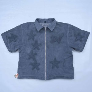 Embossed Star Short Sleeve <b>Jacket</b> <b>Suede</b> Zipper Front Turn-down Collar Casual Men's Shirt <b>Jacket</b> Spring Style <b>Jackets</b> with OEM - Product Image 1