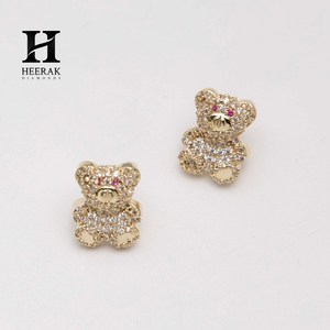 Pendientes de Lujo con Forma de Oso de Peluche, Oro de 14K, Diamantes VVS Cultivados en Laboratorio, Pendientes de Animales para Mujer, Joyería Brillante con Diamantes Certificados por IGI - Product Image 1