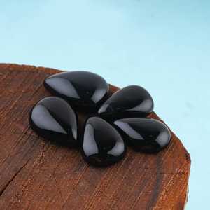 5 pierres précieuses d'onyx noir naturel AAA+ sélectionnées à la main, cabochons ovales en forme de poire, dos plat, calibrées, pour la fabrication de bijoux - Product Image 2