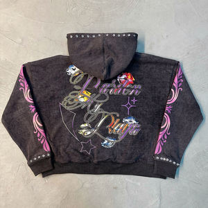 Sudadera con Capucha y Cremallera con Pedrería para Hombre, Diseño Nuevo, Estilo Casual, 100% Algodón, Corte Holgado, Ecológica - Product Image 5