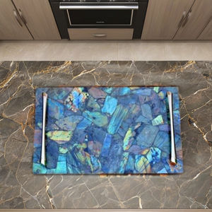 Plateau de service rectangulaire en labradorite naturelle polie, plateau de comptoir vintage en pierre artisanale avec résine époxy - Product Image 1