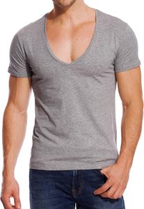 T-shirt décontracté à col en V profond, coupe ajustée, extensible, pour le sport - Product Image 3