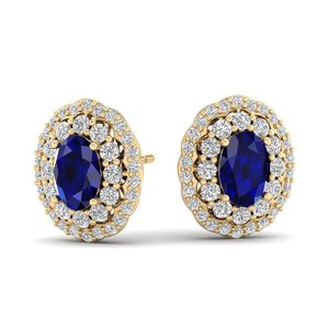 REYES Wholesale Price 14K Gold IGI Certified <b>Diamond</b> Screw Back Stud <b>Earrings</b> Oval Cut 1.52Ct <b>Blue</b> Sapphire Gemstone Jewelry - Product Image 1