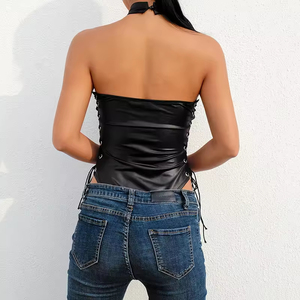 Sujetador de cuero sexy con entrepierna abierta de charol para mujer, body erótico sin entrepierna, lencería moldeadora para damas - Product Image 2