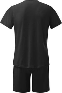 Men's Solid Black Cotton Crew Neck T-Shirt and Shorts <b>Set</b> Casual Breathable Summer Wear <b>Knitted</b> Fabric - Product Image 5