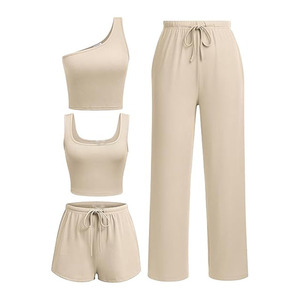 Ensemble décontracté 4 pièces côtelé pour femme : débardeur court taille haute et short au-dessus du genou - Product Image 4