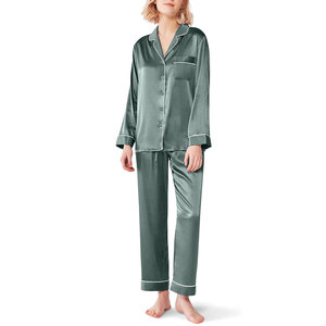 Ensemble de pyjama en satin pour femmes, chemise boutonnée et short, nouvelle collection été, taille élastique, professionnel, 100% coton doux - Product Image 2