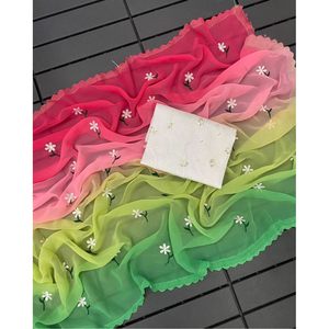 CRÉATEUR GEORGETTE BRODERIE TRAVAIL SAREE AVEC CHEMISIER NON COUDU MULTI - Product Image 1