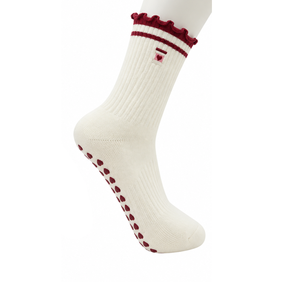 Calcetines con Volantes Color Borgoña, Bordado Floral, Antideslizantes, para Mujer, Fabricante OEM, Venta al Por Mayor, Marca Privada - Product Image 4